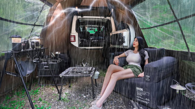 CAMPING IN A SCARY DOWNPOUR WITH A CAR TENT | RAIN ASMR